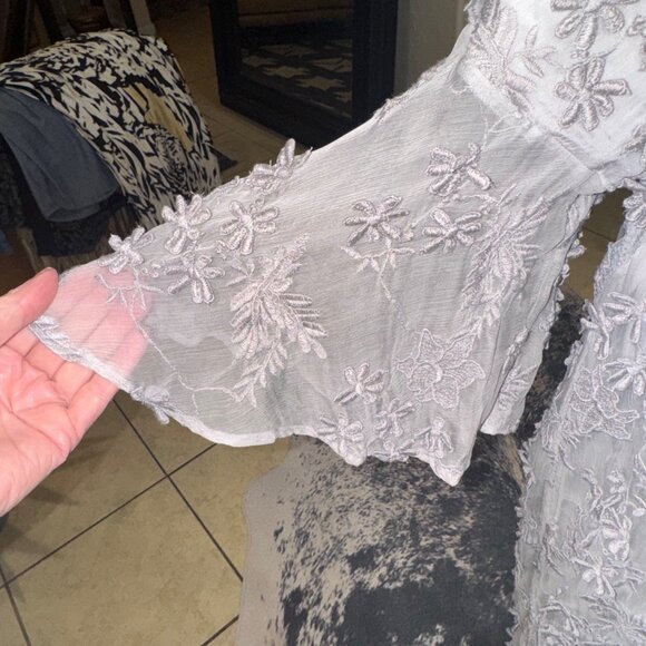 NWT Sundance Women  Floral Applique Embroidery Sheer Gray Dress L Party Holiday - Picture 10 of 11